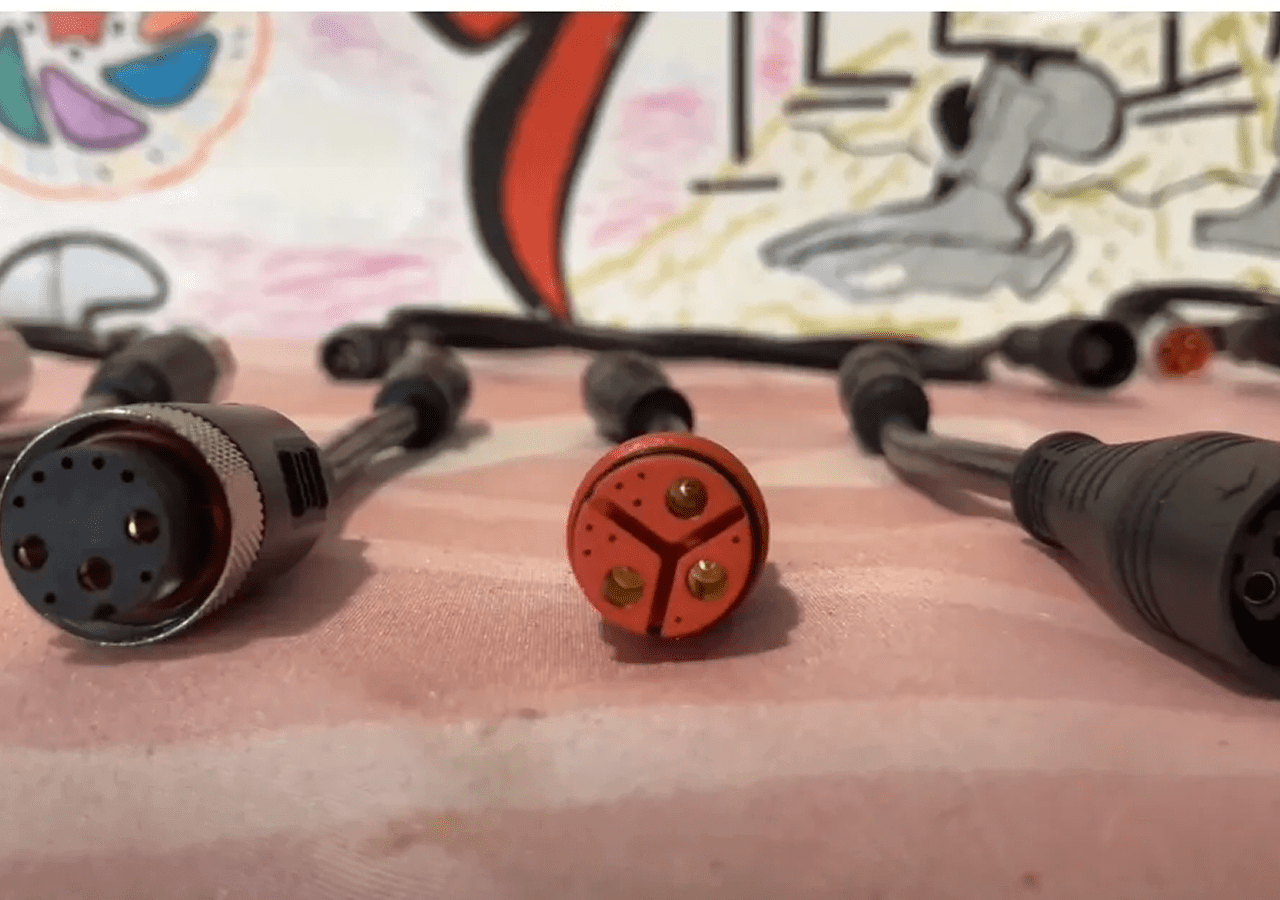 Close-up of various audio connectors