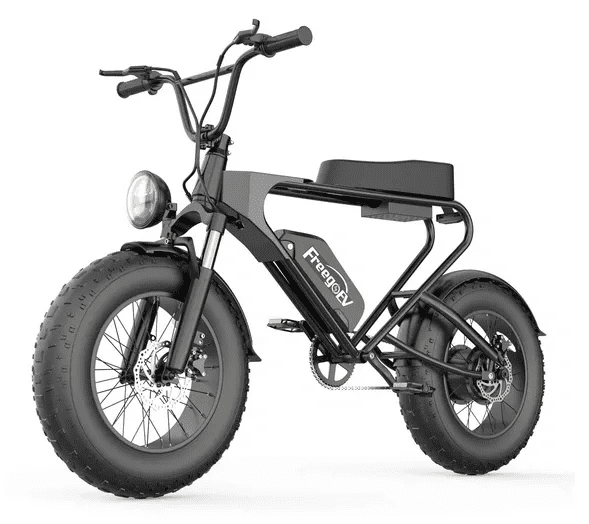 Black e-bike with large wheels