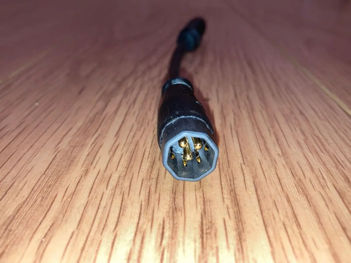 Electrical cable connector close-up view.