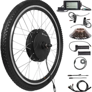 E-bike conversion kit parts and wheel